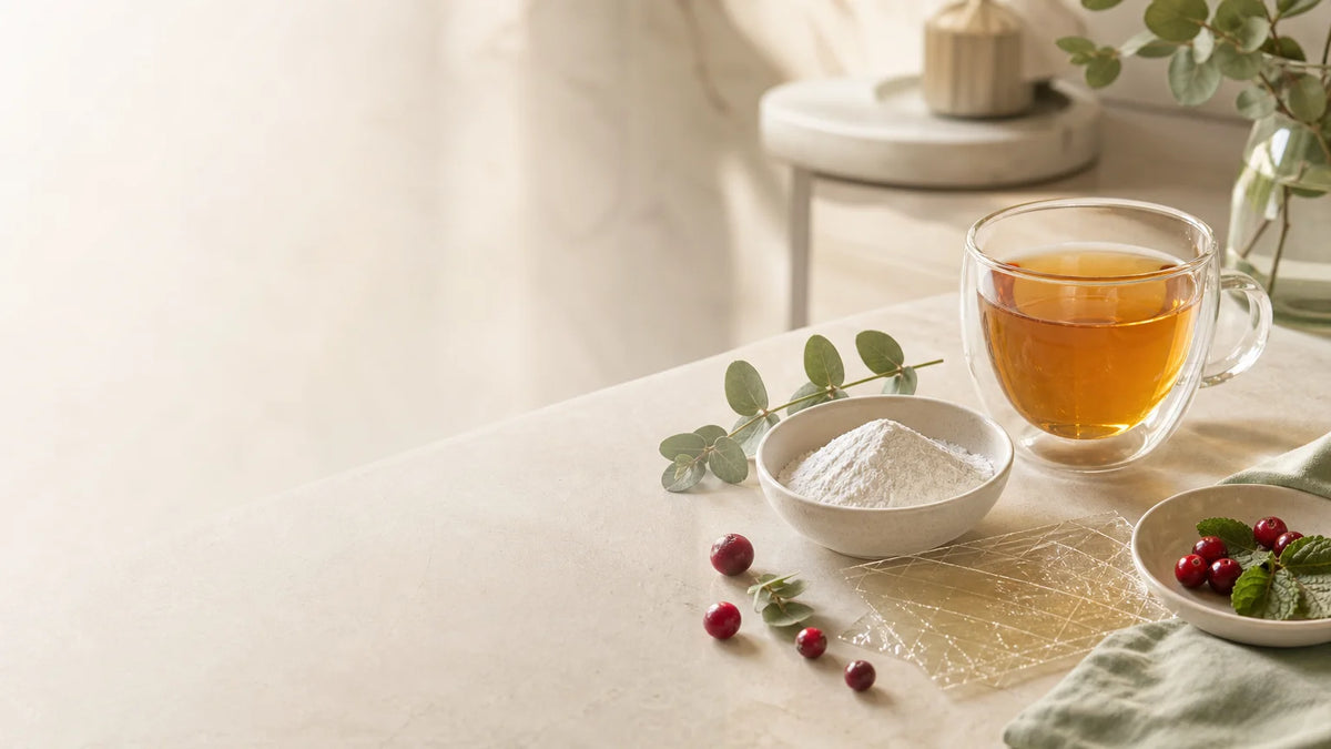 Bol de glycine et tasse de boisson chaude dans une composition éditoriale